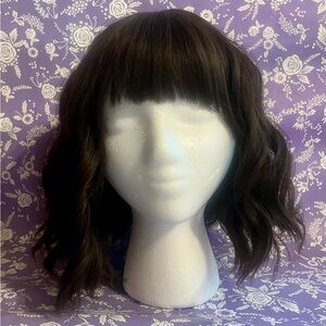 12 inch dark brown/black human hair wig